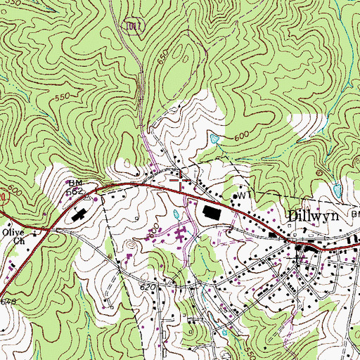 Topographic Map of Dillwyn Post Office, VA