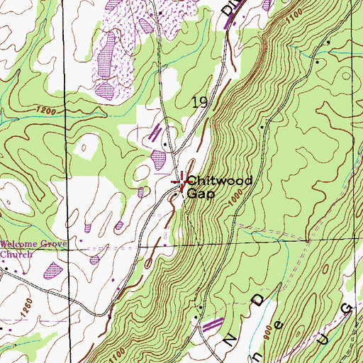 Topographic Map of Chitwood Gap, AL