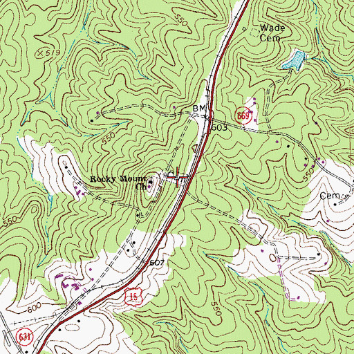 Topographic Map of Rocky Mount Cemetery, VA