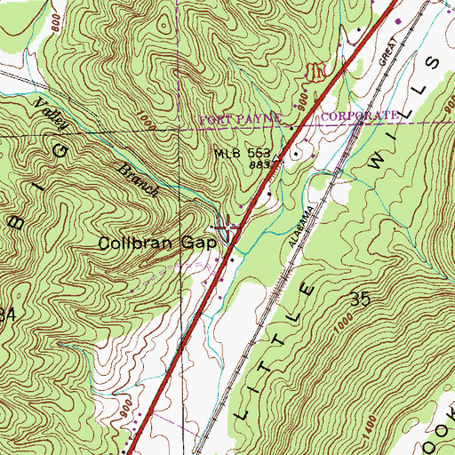 Topographic Map of Collbran Gap, AL