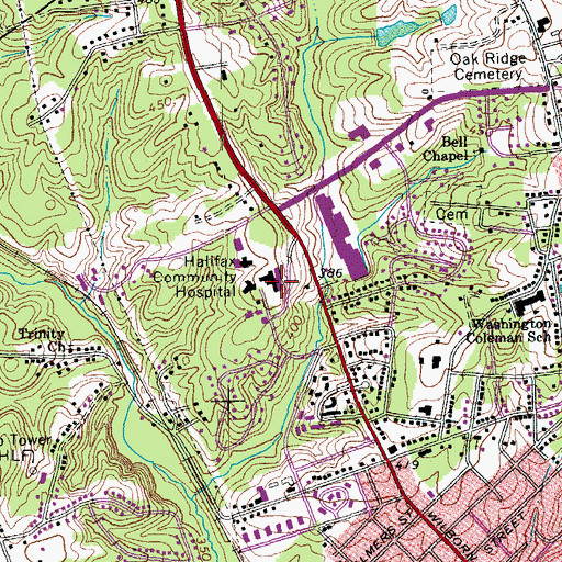Topographic Map of Halifax Regional Hospital, VA
