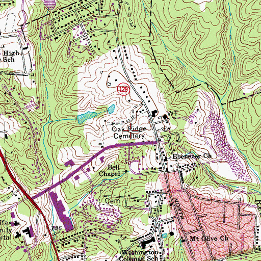Topographic Map of Oak Ridge Cemetery, VA