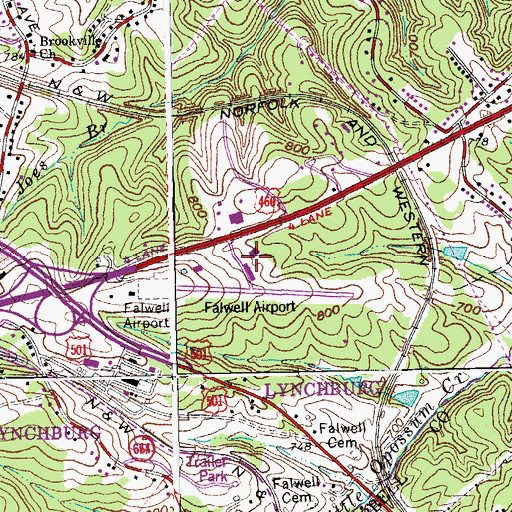 Topographic Map of Falwell Airport, VA