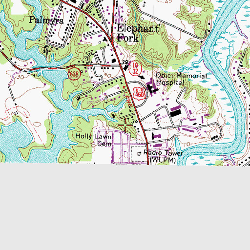 Topographic Map of Louise Obici Memorial Hospital Heliport, VA