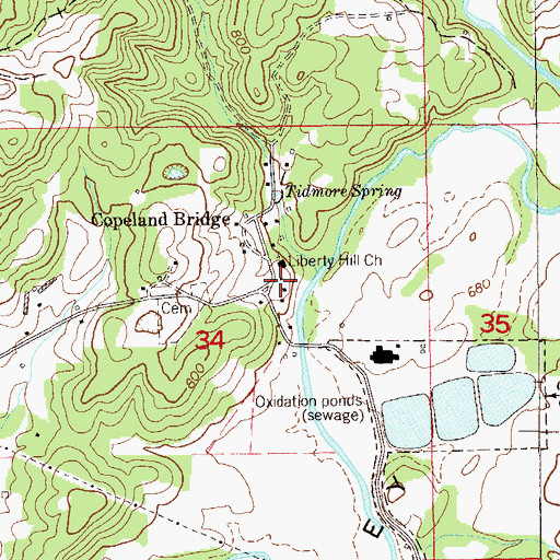 Topographic Map of Copeland Bridge, AL