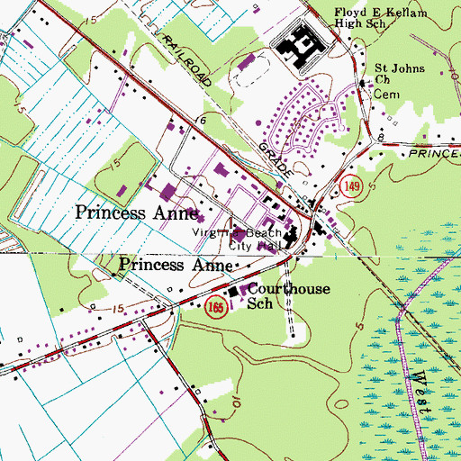 Topographic Map of Virginia Beach Municipal Heliport, VA