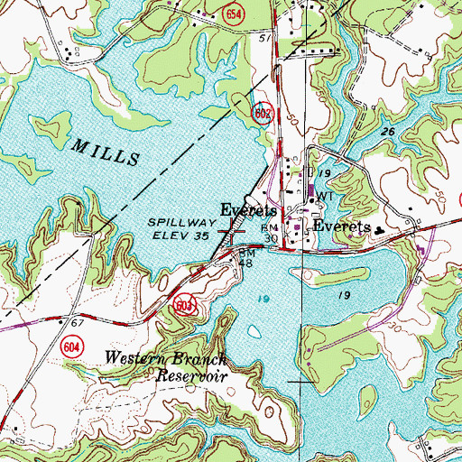 Topographic Map of Lake Burnt Mills Dam, VA