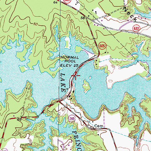 Topographic Map of Lake Prince Dam, VA