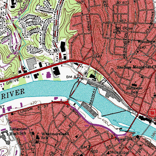 Topographic Map of Riverside Reservoir, VA