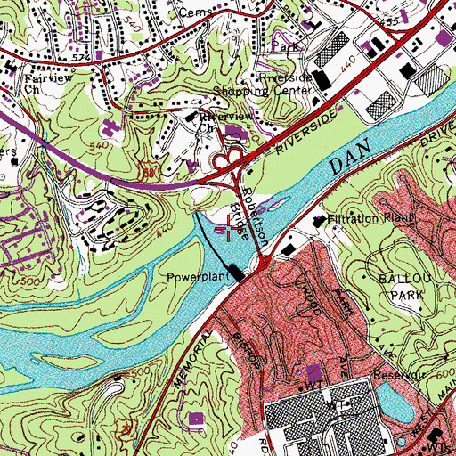 Topographic Map of Schoolfield Reservoir, VA