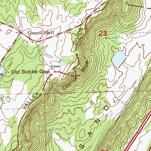 Topographic Map of Council Bluff, AL