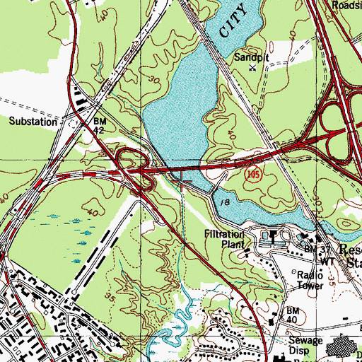 Topographic Map of City Reservoir Dam, VA