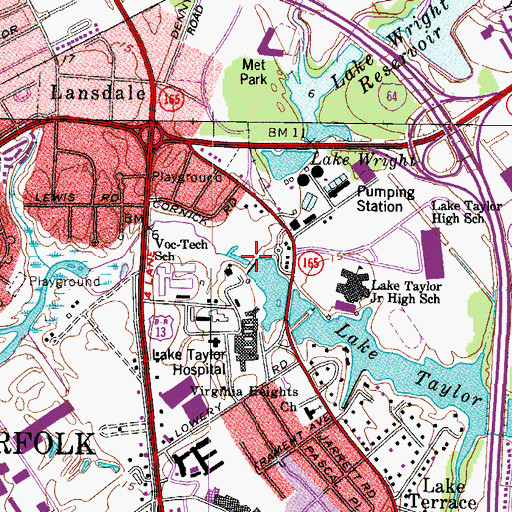 Topographic Map of Lake Taylor Dam, VA