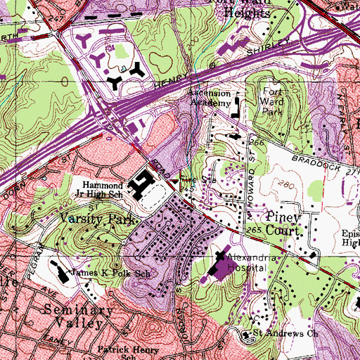 Topographic Map of Alexandria Fire Department Station 206 Seminary Valley, VA