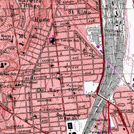 Topographic Map of Alexandria Fire Department Station 202 Del Ray, VA