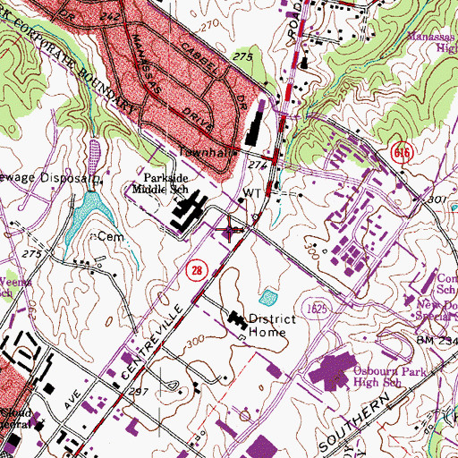 Topographic Map of Central Library, VA