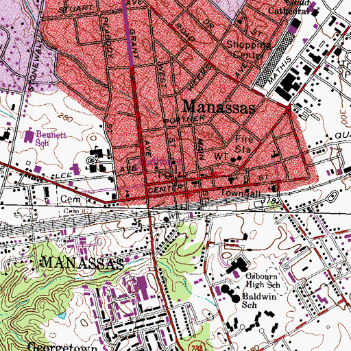 Topographic Map of Manassas Main Post Office, VA