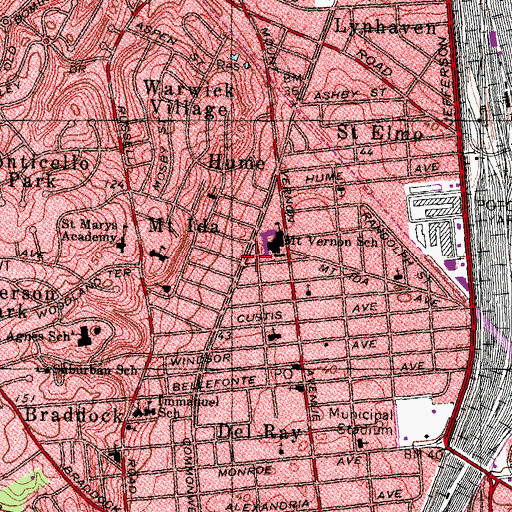 Topographic Map of J M Duncan Library, VA