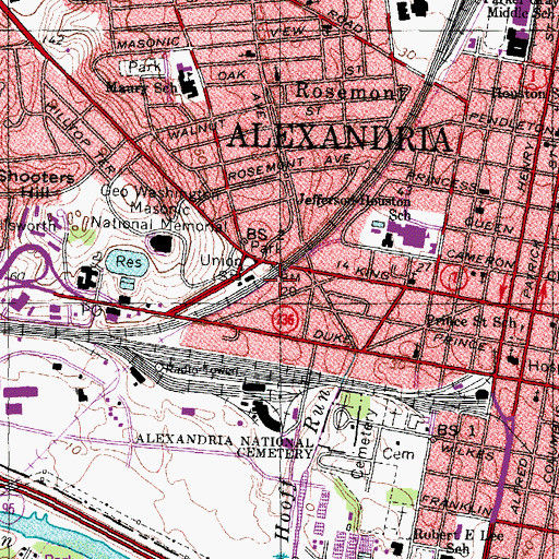 Topographic Map of King Street Metro Station, VA