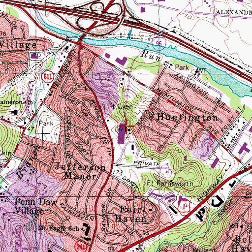 Topographic Map of Huntington Metro Station, VA