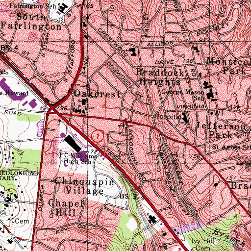 Topographic Map of Alexandria Bible Church, VA
