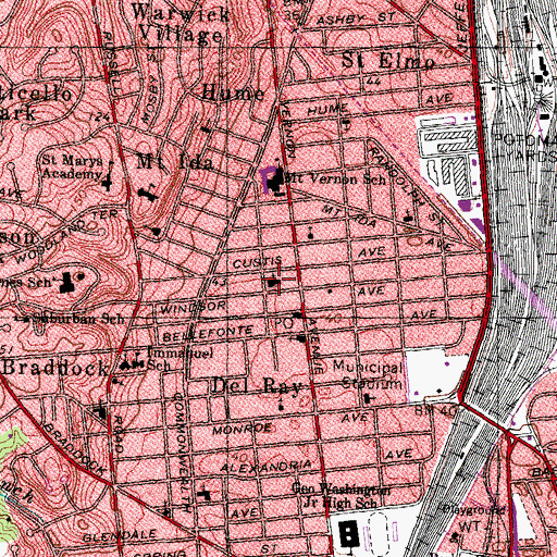 Topographic Map of Del Ray United Methodist Church, VA