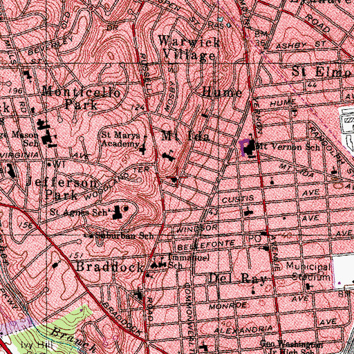 Topographic Map of Del Ray Baptist Church, VA