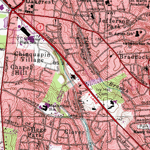 Topographic Map of First Baptist Church of Alexandria, VA
