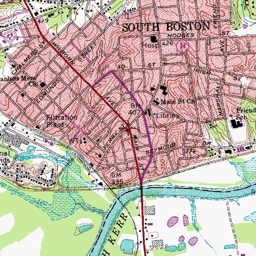 Topographic Map of South Boston City Hall, VA