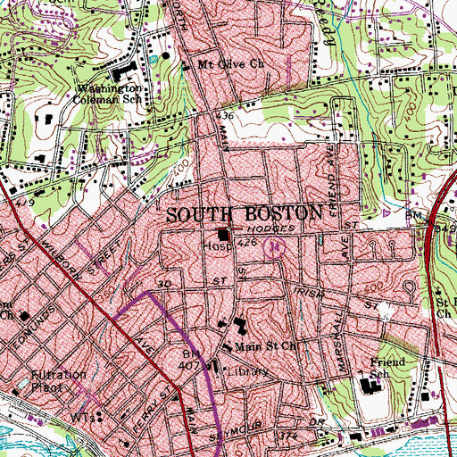 Topographic Map of South Boston Hospital, VA