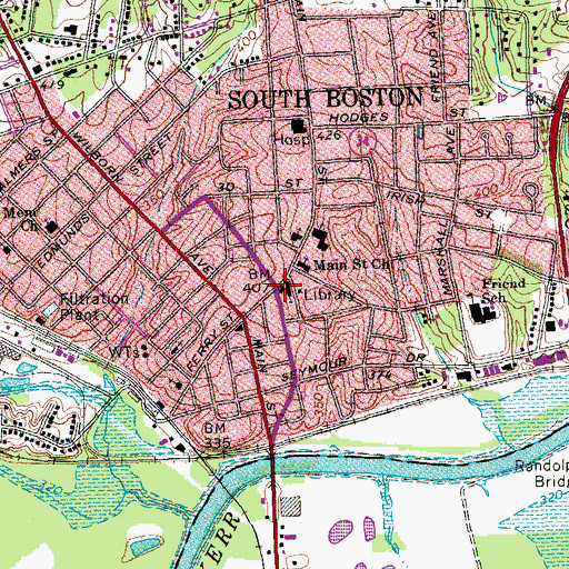Topographic Map of South Boston Post Office, VA