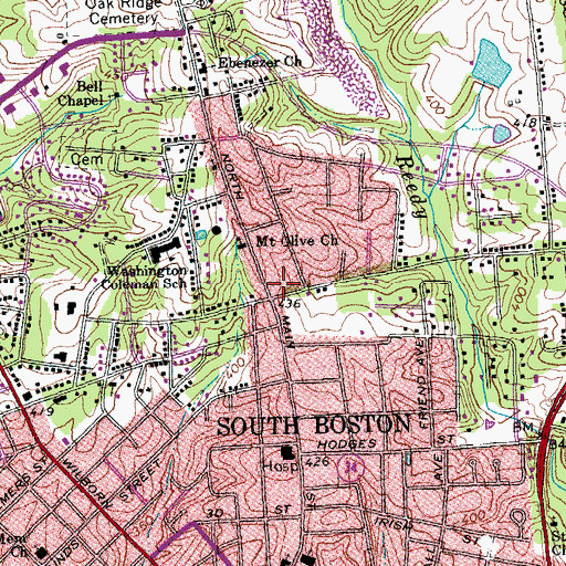 Topographic Map of South Boston Public School (historical), VA