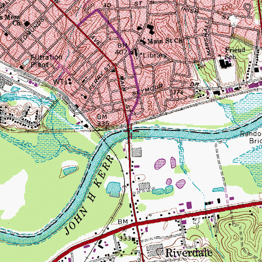 Topographic Map of Tucker C Watkins Memorial Bridge, VA