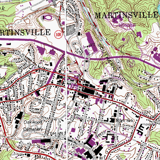 Topographic Map of Henry County Courthouse, VA