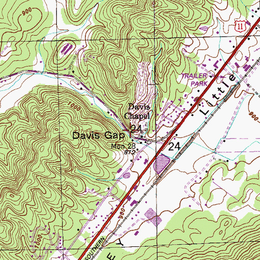 Topographic Map of Davis Gap, AL