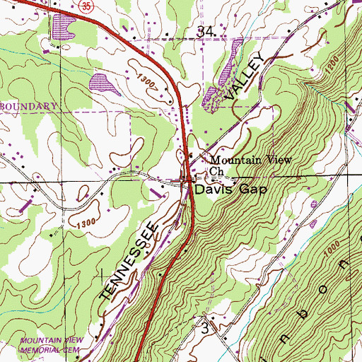 Topographic Map of Davis Gap, AL