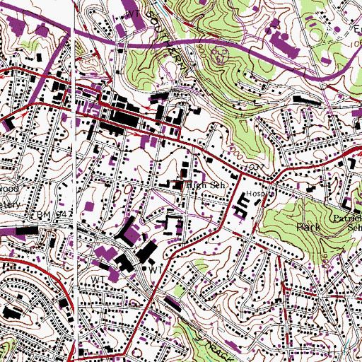 Topographic Map of Martinsville Middle School, VA