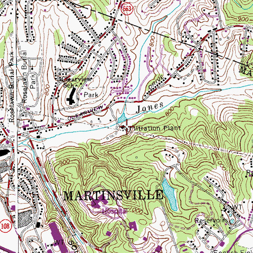 Topographic Map of Martinsville Pumping Station, VA