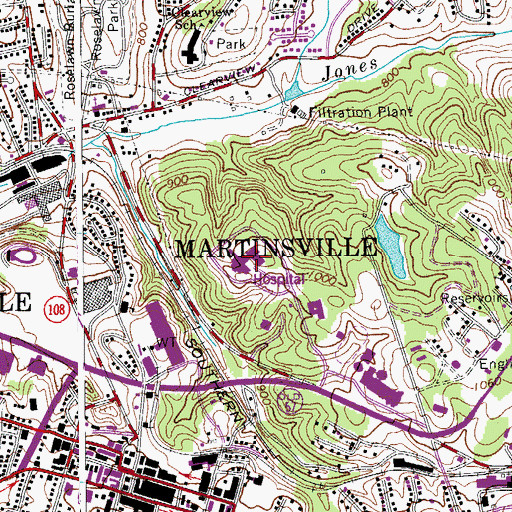 Topographic Map of Memorial Hospital of Martinsville, VA