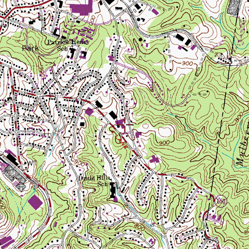 Topographic Map of Martinsville Post Office, VA