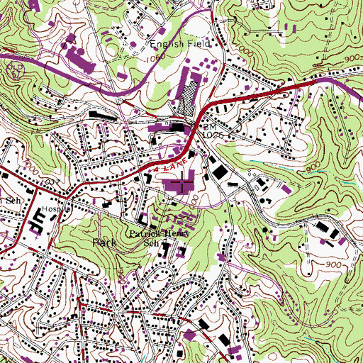 Topographic Map of Patrick Henry Mall Shopping Center, VA