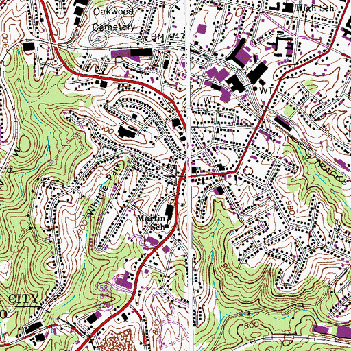 Topographic Map of Martinsville Post Office South End Station, VA