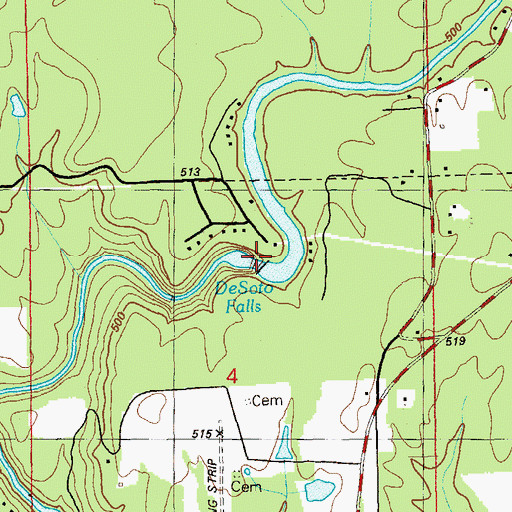 Topographic Map of De Soto Falls, AL