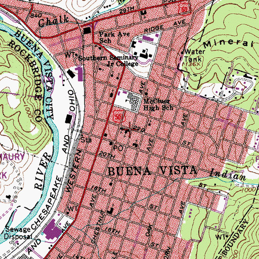 Topographic Map of Buena Vista Baptist Church, VA