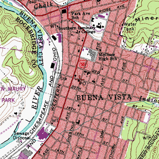 Topographic Map of Buena Vista Post Office, VA