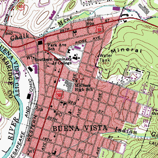 Topographic Map of Buena Vista Presbyterian Church, VA