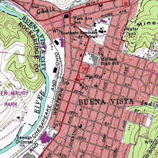 Topographic Map of Buena Vista Town Hall, VA