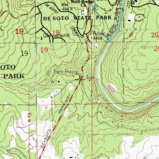 Topographic Map of De Soto State Park, AL