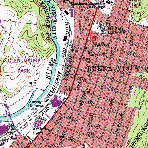 Topographic Map of First Apostolic Church of Buena Vista, VA