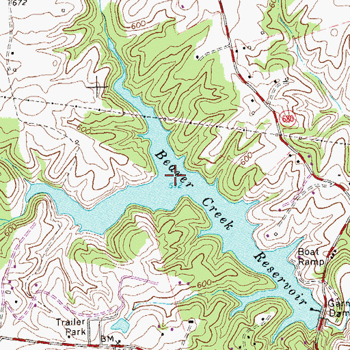 Topographic Map of Beaver Creek Reservoir, VA